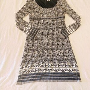 OC by Oleg Cassini Elegant Black and White Patterned Dress